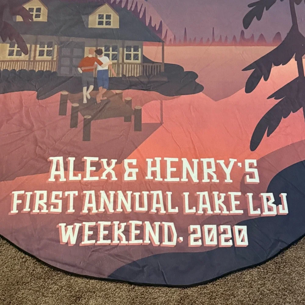 Red White & Royal Blue Alex & Henry Lake LBJ 2020 Round Beach Towel Blanket 56